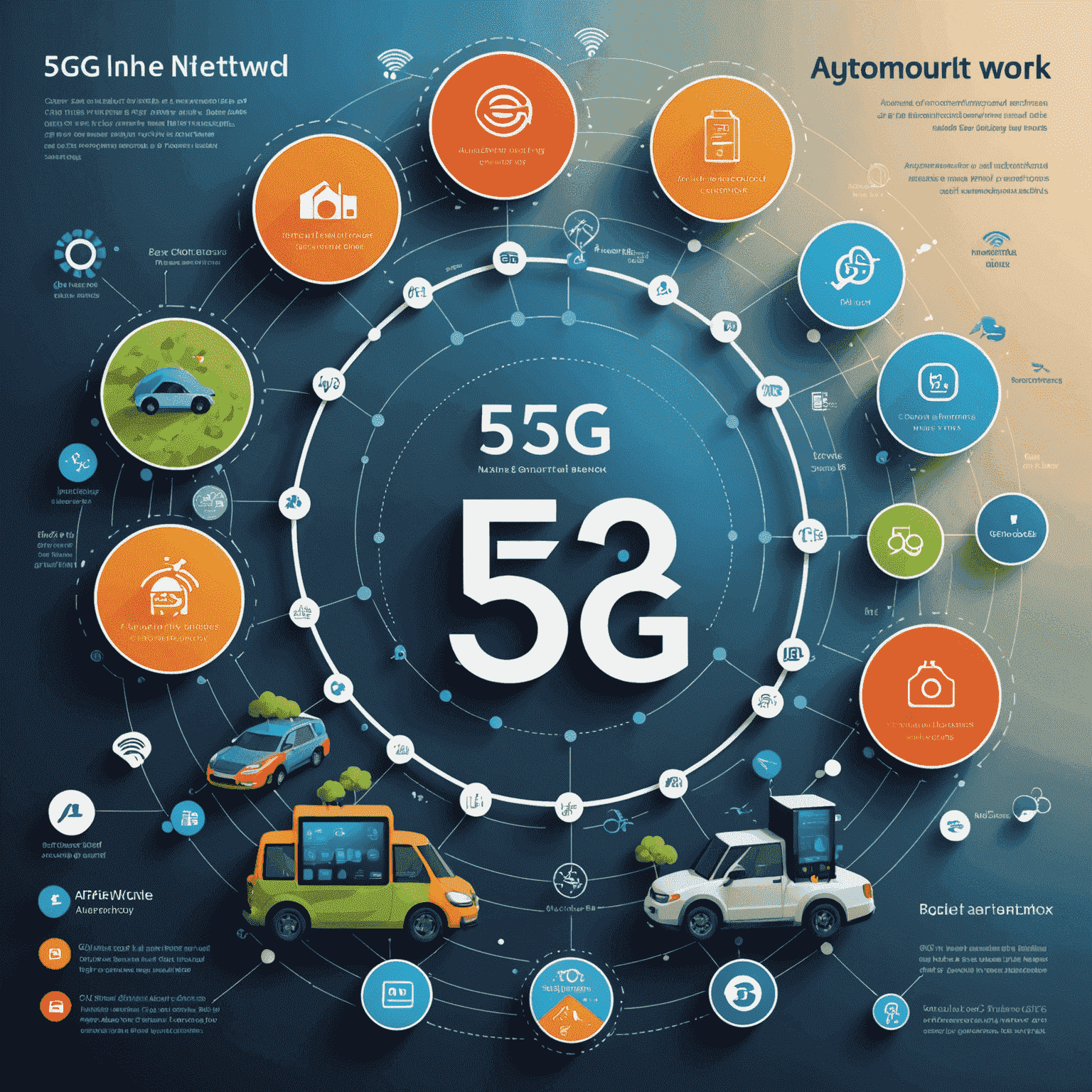 Infographic showing different 'slices' of a 5G network catering to various needs like IoT, autonomous vehicles, and mobile broadband